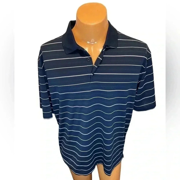 Nike Dri-Fit Golf Shirt in Men's Large. Blue striped. EUC. Measurements in pics - Picture 1 of 10